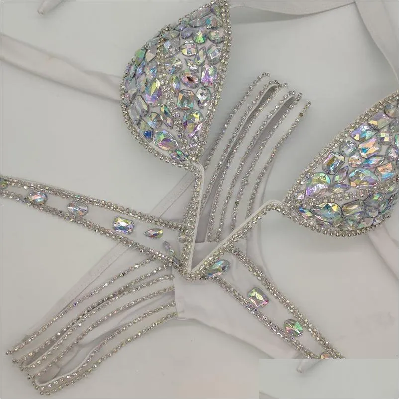 Damen-Bademode Venus Vacation V-Kragen-Strass-Bademode Daimond Bikini-Set Push-Up-Badeanzug Bling Stones Badeanzug 210305 Dro Dh19X