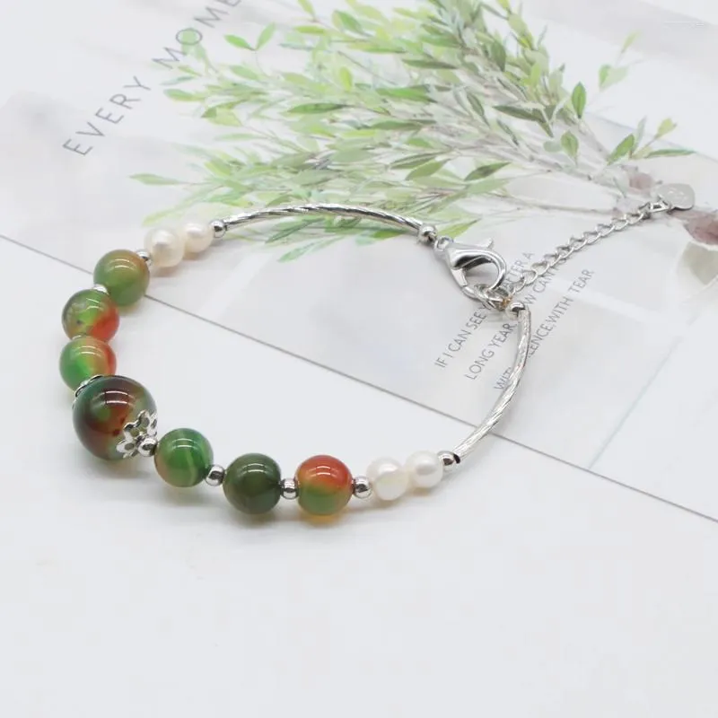 Strand Jade Gemstone Women Armband Rostfritt stål Bangle Fashion Stone Pärlor smycken smala med förlängning av kedjan GB025