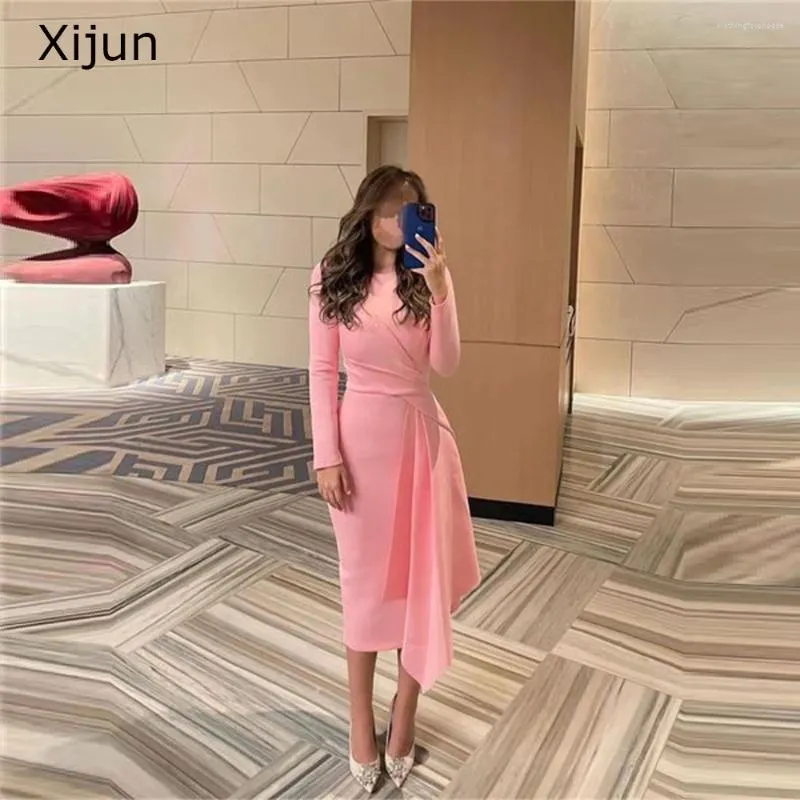 فساتين الحفلات Xijun Pink Short Seven Dress Simple Prom Proctal مناسبة رسمية طويلة الأكمام طويلة 2024 حورية البحر