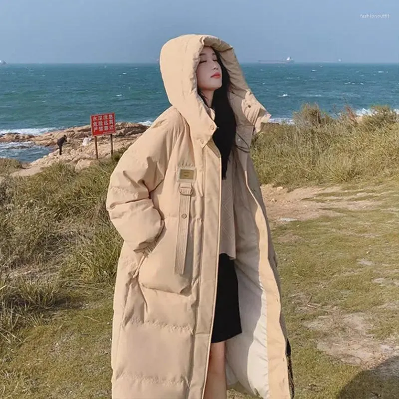 綿のトレンチコートコートコートロングダウンコットンジャケット女性冬のフード付きファッション100気質穏やかな服女性
