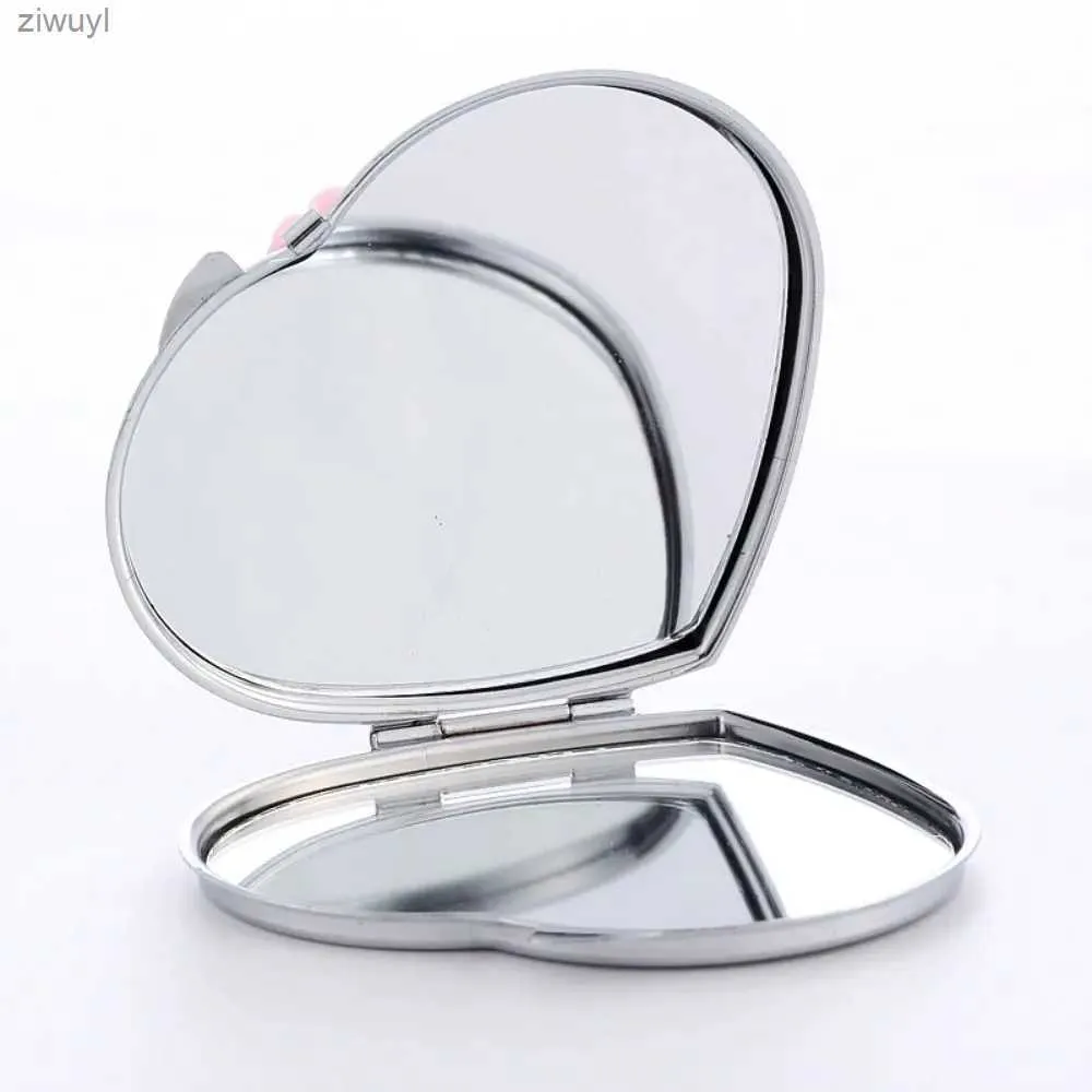 2 pçs espelhos de metal em forma de coração espelho mini bowknot flor requintado espelho cristal gato viagem tamanho bolso espelho feminino