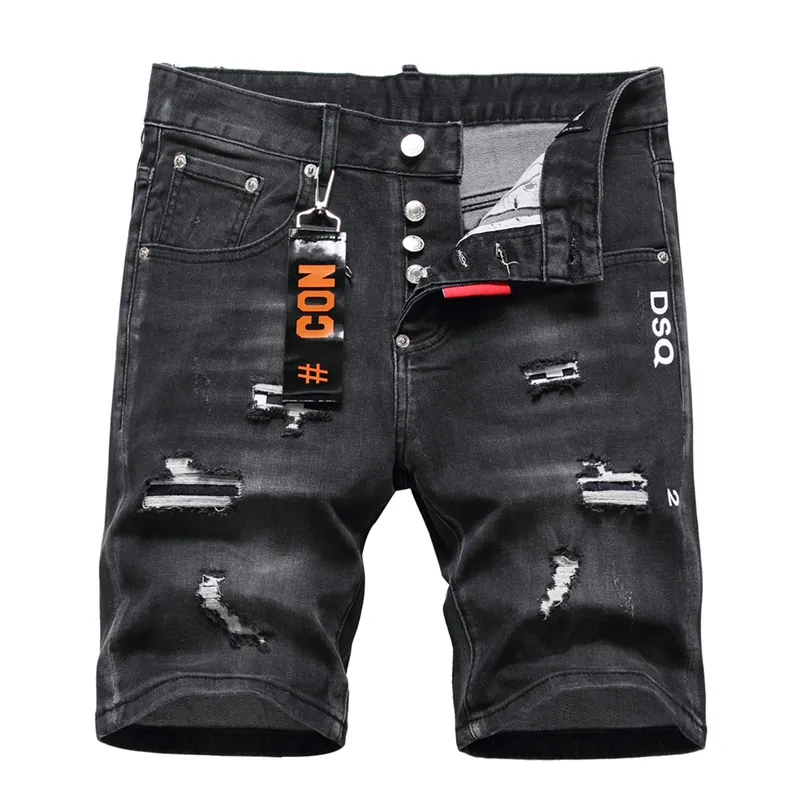 TR APSTAR DSQ short Jeans da uomo Hip Hop Rock Moto Denim strappato Biker DSQ Summer Black Jeans short 1105