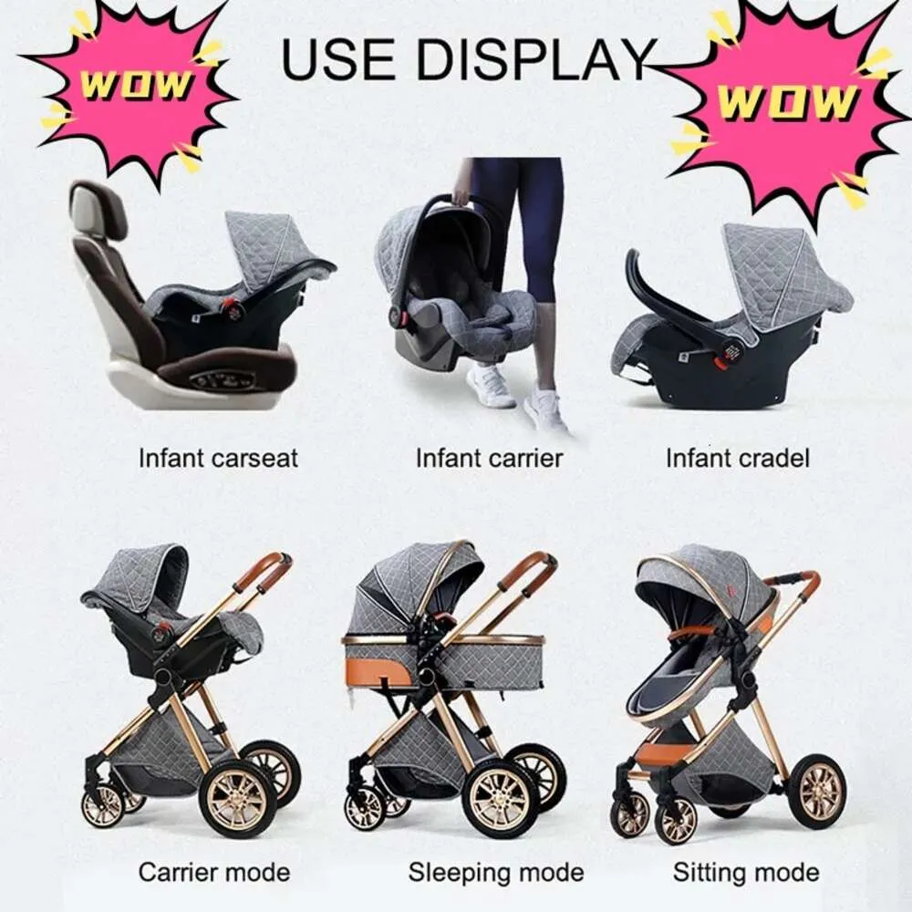 Luxe kinderwagen 3 designer babymerk in 1 hoge landschapskar kan liggen kinderwagen cradel babygroothandel draagpak mode elastisch zacht