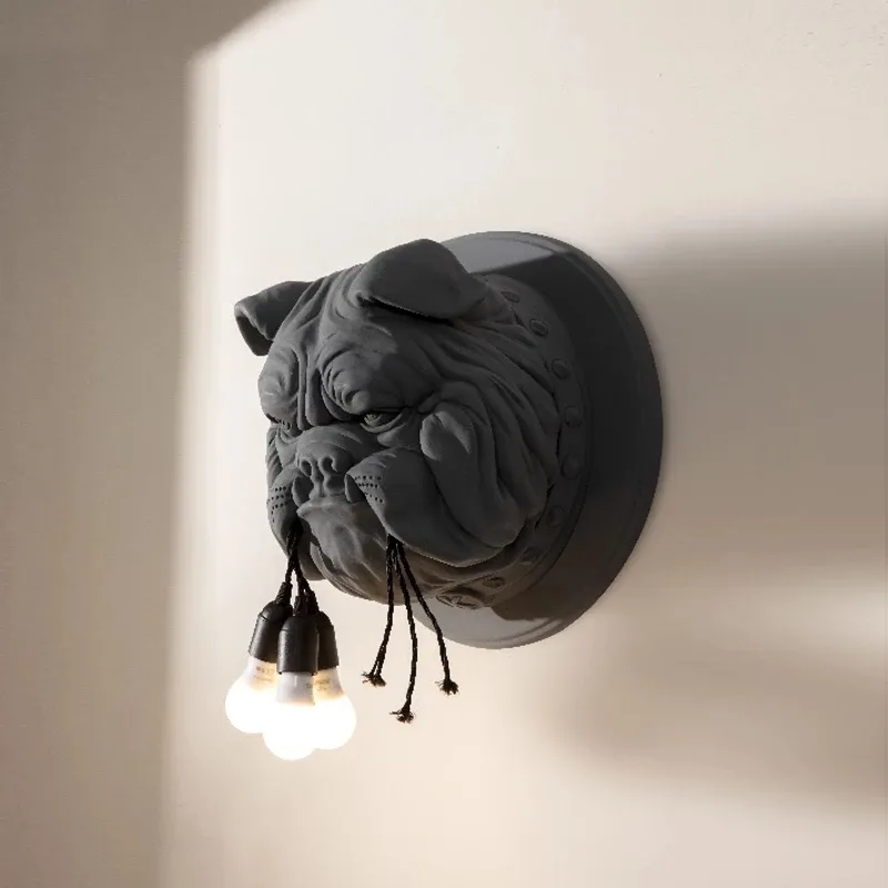 Nordique originalité tête d'animal appliques salon salle à manger étude chambre concepteur créatif bouledogue luminaires muraux LED