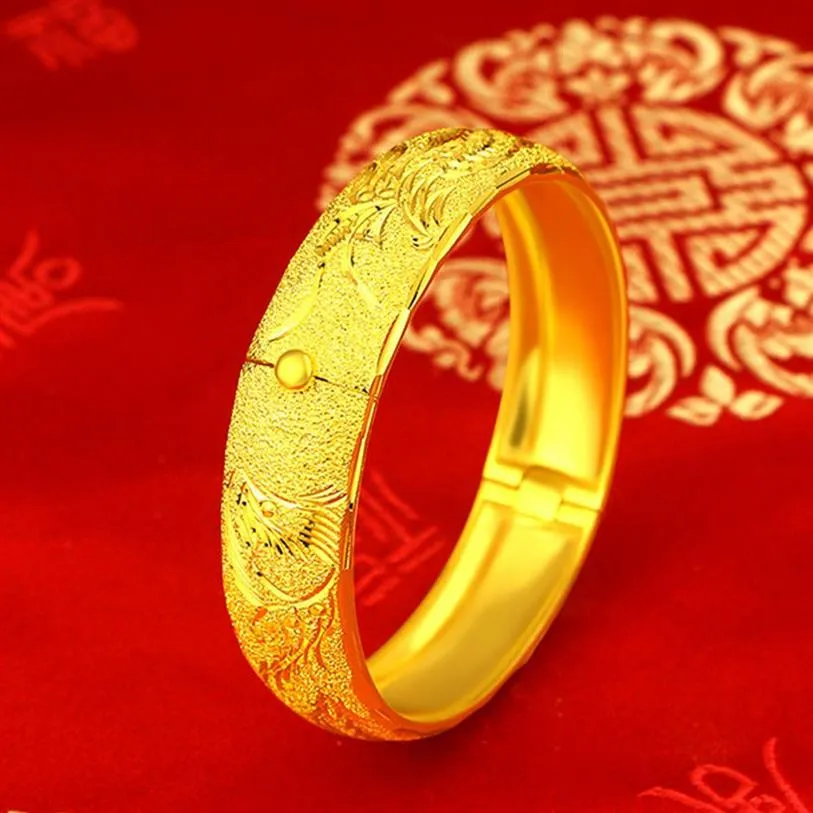 Elegante bruiloft bruidsaccessoires 18K massief geel goud gevuld Phoenix patroon Womens Bangle armband te openen sieraden Gift235m