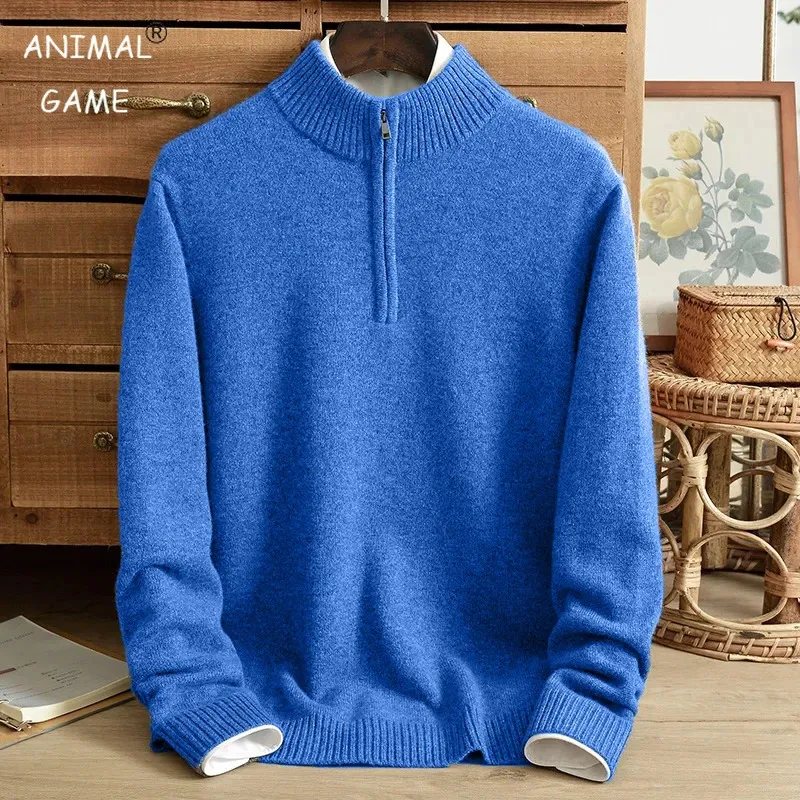 Ropa deportiva para hombre, suéteres de cuello alto, jerseys de punto, suéter de manga larga de Color sólido, abrigos básicos con cremallera de gran tamaño para hombre 240119