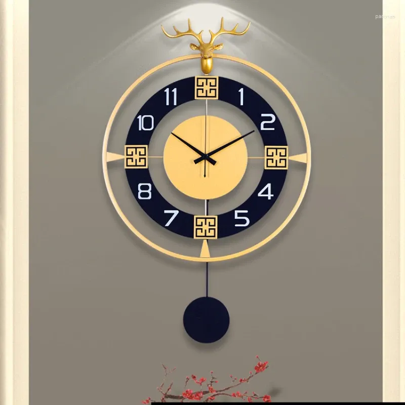 Zegary ścienne w Chines Style wiszący zegar salny dekoracja domowa bez uderzenia proste i luksusowe zegarek