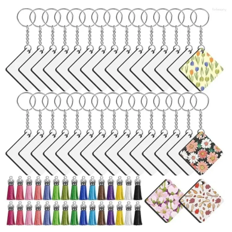 Sleutelhangers 120 stuks vierkant hard bord blanco sublimatie warmteoverdracht sleutelhanger met sleutelhanger sprong kwastje voor doe-het-zelf cadeau maken