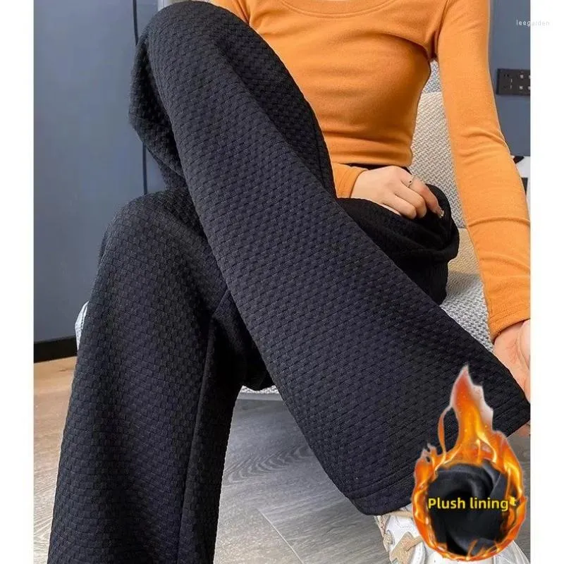 Pantalon femme en peluche jambe large pour les femmes automne et hiver Style velours droit décontracté bulle tissu à carreaux pantalons de survêtement