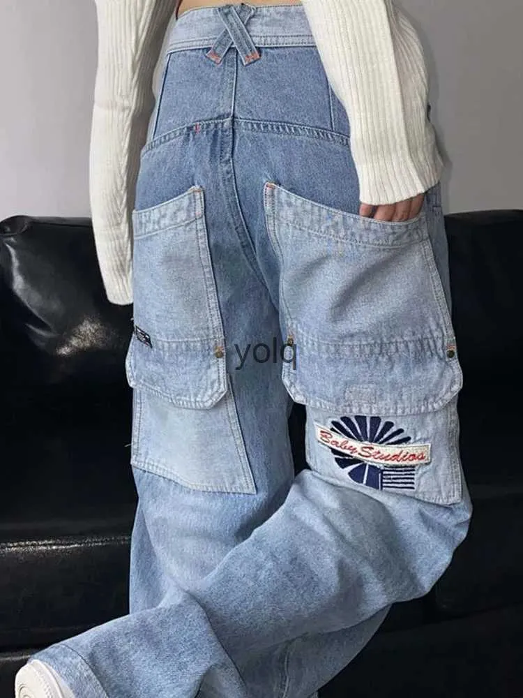 Damesjeans Haruku Vintage Cargo Hoge taille Dames Y2k Hip Hop Baggy Wijde Pijpen Denim Broek Casual losse broek Streetwear Pocketsyolq