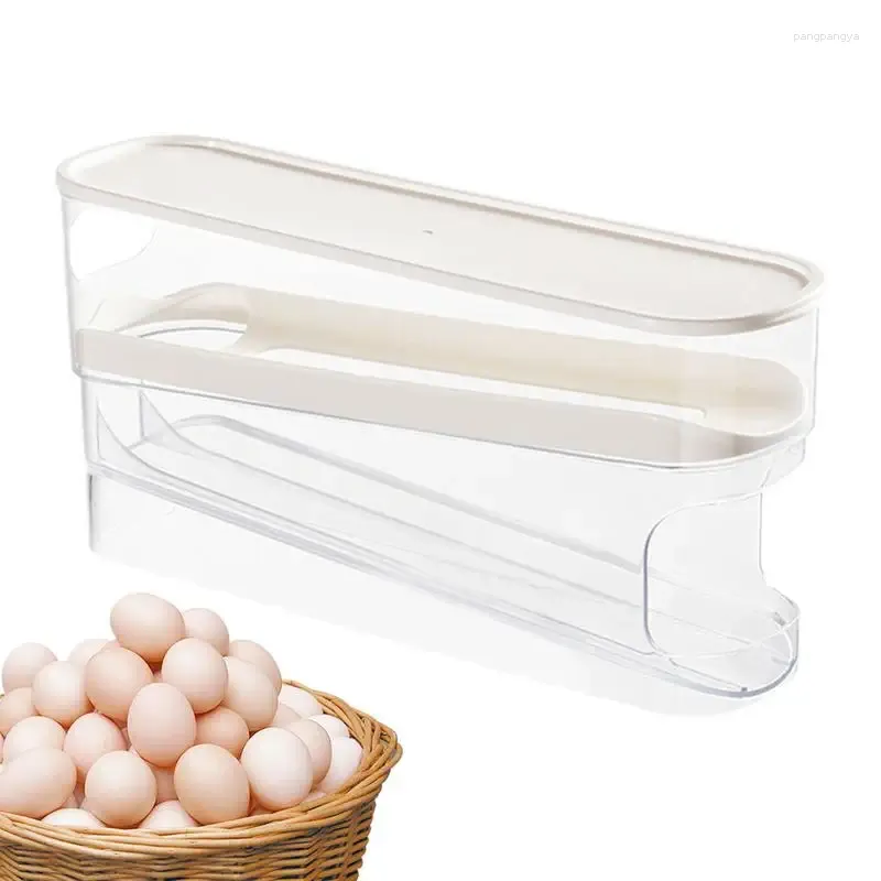 Kitchen Storage Refrigerator Egg Box Automatic Scrolling Holder Household Large Capacity Dispenser For Fridge Organizers