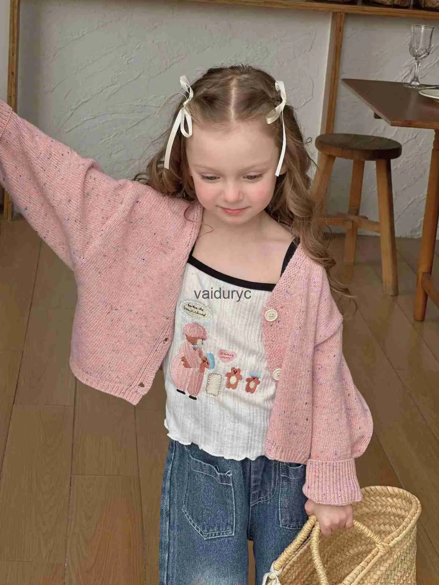 Ceket 2024 Bahar Yeni Ldren Uzun Kollu Örme Ceket Katı Kızlar Hırka Ceket Gevşek Çocuklar Pamuk Dış Giyim Moda Bebek Giysileri H240508