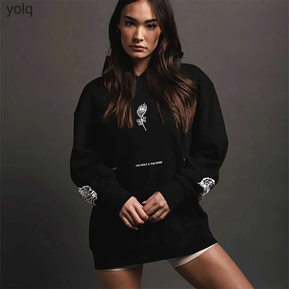 Women's Hoodies Sweatshirts SPORT Jointly Cotton Fleece Women Pullover Hooded Unisex Rose Printed Oversize Loose Hip Hop Casual Female Couple Coatyolq