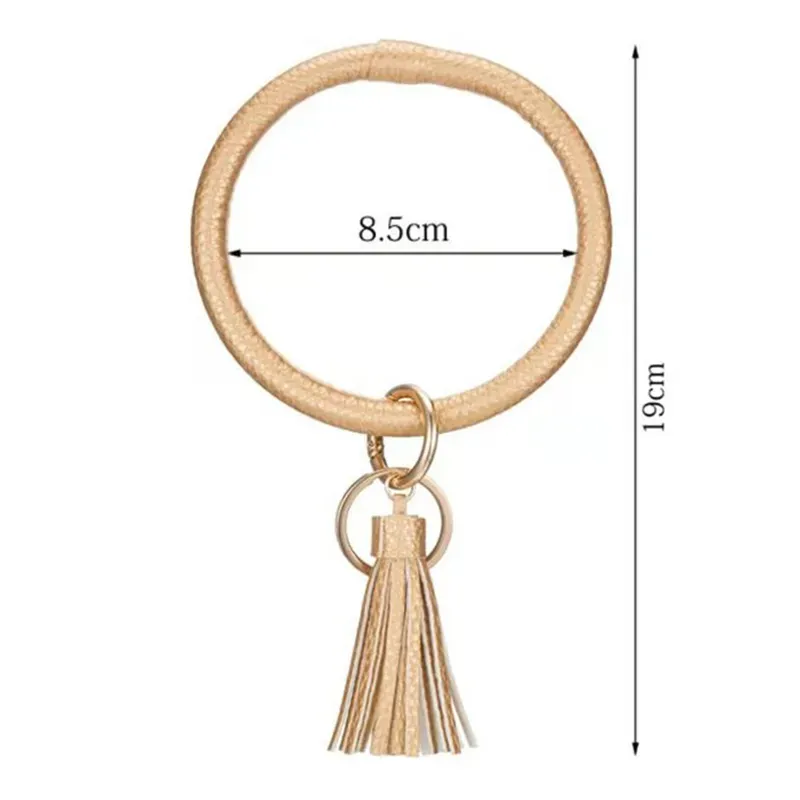 Cheapest Tassel Pendant Bracelet Key Chain Pu Leather Bracelets Wristlet Bangle Leopard Keychain Round Ring Charm Jewelry Car Keyring Holder