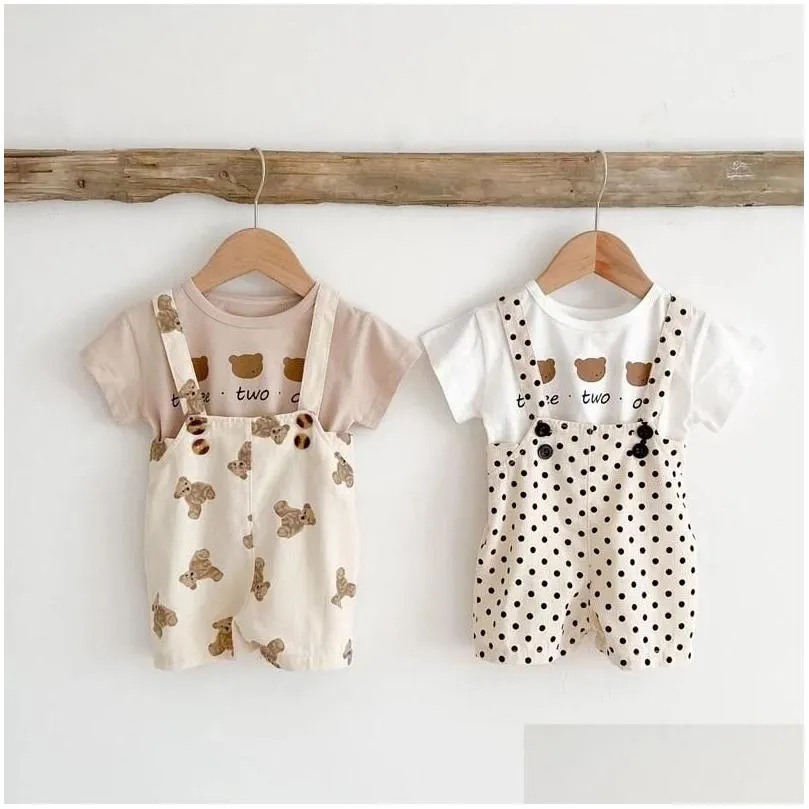 Conjuntos de ropa de verano de manga corta ropa de bebé conjunto impreso oso mono infantil traje niño dibujos animados camiseta niña trajes ropa gota del dhhyb