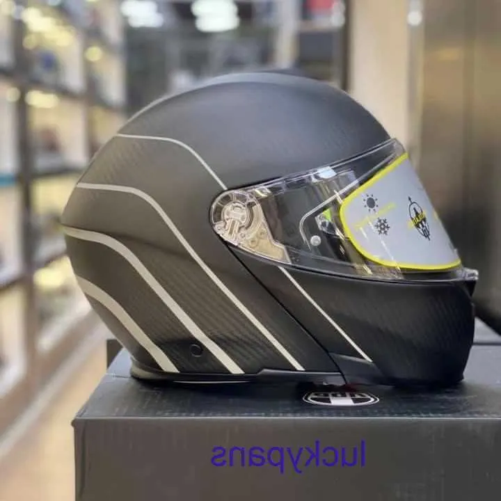 Capacete exposto de fibra de carbono e agv, para mulheres, antiembaçante, motocicleta, corrida, lente dupla, full sportmodule xlin