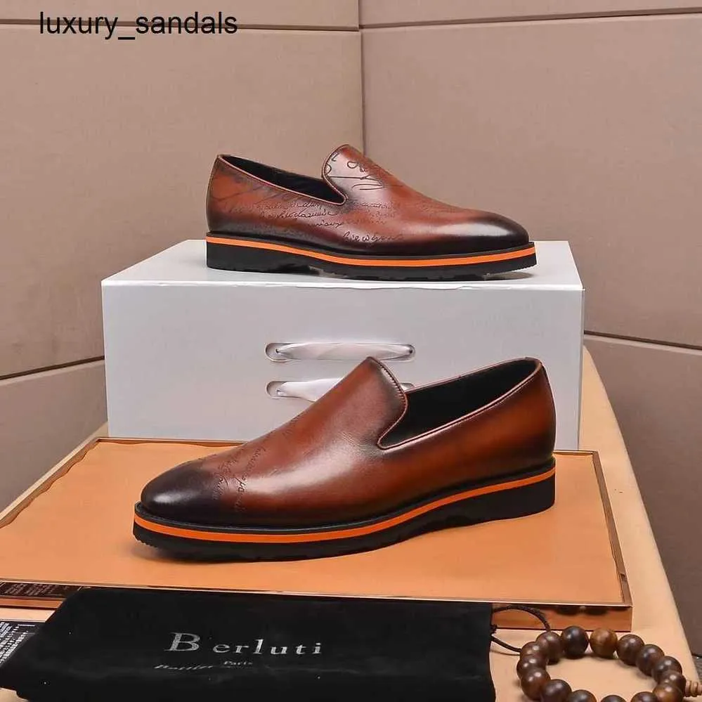 Berluti Zapatos de cuero para hombre Zapato de vestir Bruti Hombres de gama alta Calidad Vaca Negocios Casual Paso en Lazy Rj