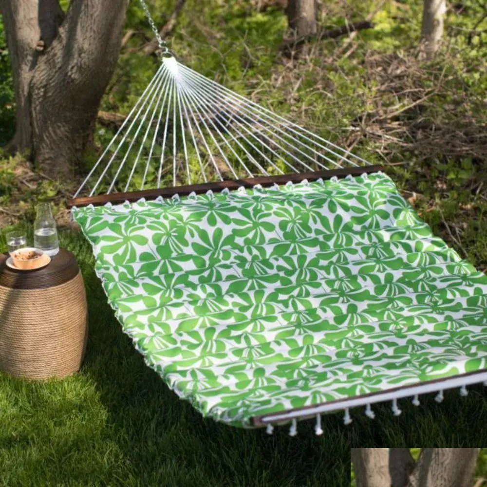 Hammocks 51324-TP Garden Bloom 2 Persons hängmatta med kudde 100% polyestertyg Spring Green Color 139,80 x 55,10 3,50 tum dropp DH4F5