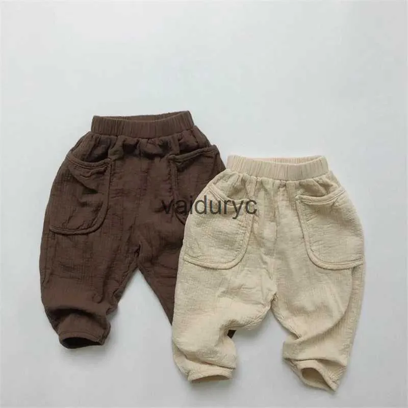 Trousers 2023 Autumn New ldren Casual Trousers Solid Girls Vintage Striped Pants Loose Kids Clothes Cotton Baby Boys Harem Pants H240508