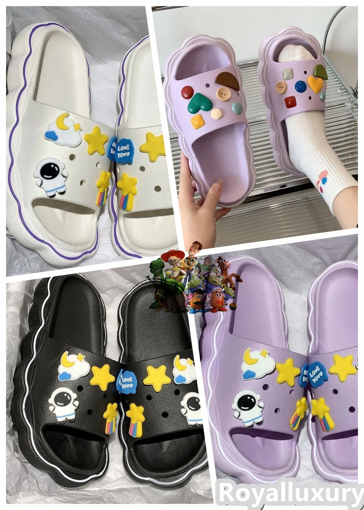 2024 Summer hot selling cartoon graffiti slippers women's beach casual sandals beach casual shoes pink teddy bear