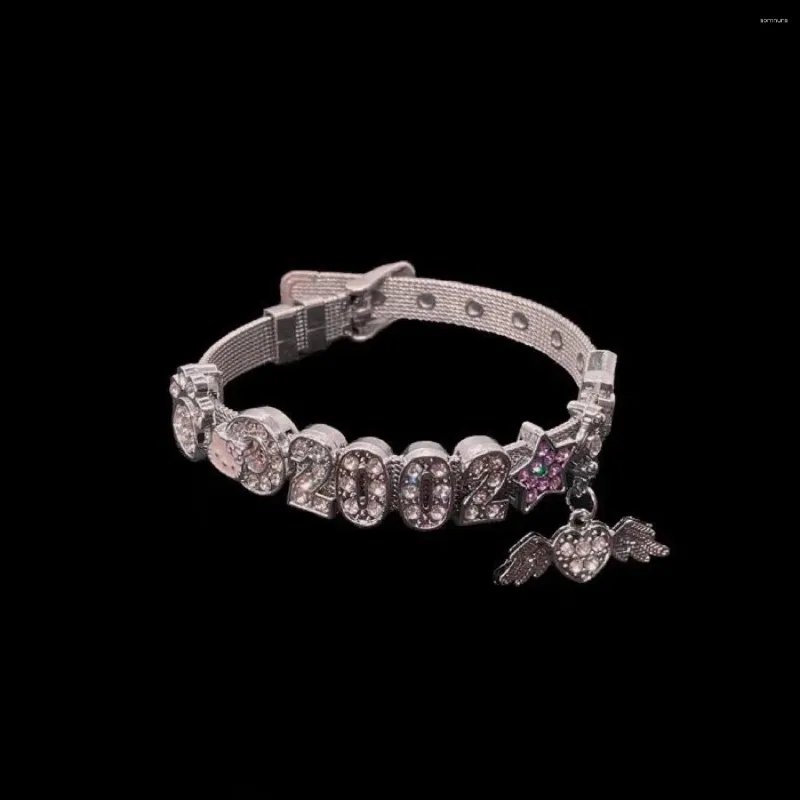 Charm Armbänder Harajuku Y2K 2000er Jahre handgemachte Buchstabe KT Strass Titan Stahl Anhänger Armband für Frauen Persönlichkeit Spice Girl Mode