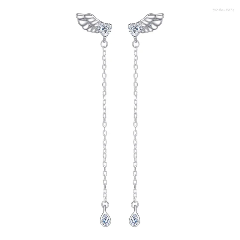 Stud Earrings European And American Ins Style S925 Silver Needle Wing Tassel Cross Border Amazon Versatile Feather Earline