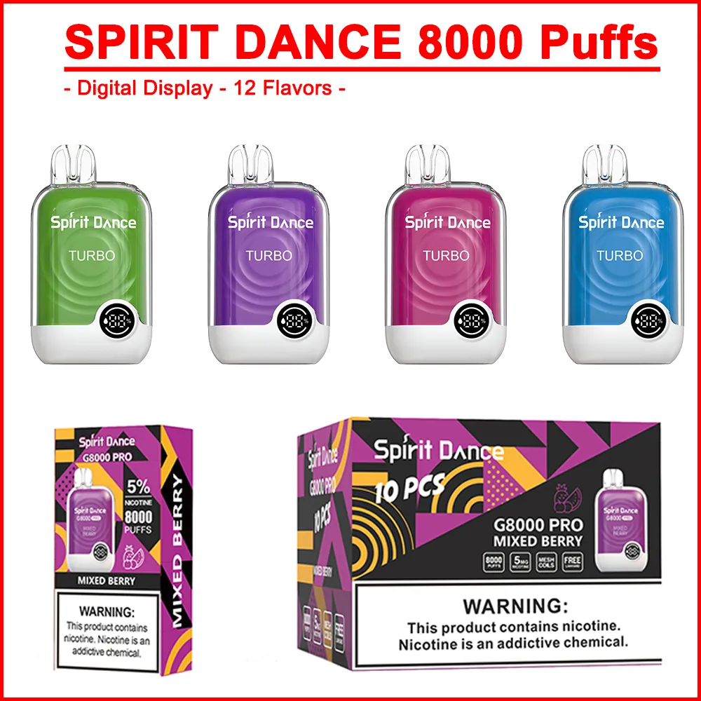 Vapes com Digital SPIRIT Original 8000 Puffs 8k Vape Pen Descartável E Cigarro 650mAh Bateria Recarregável 14ml Pod Mesh Coil Descartáveis E-cigarros