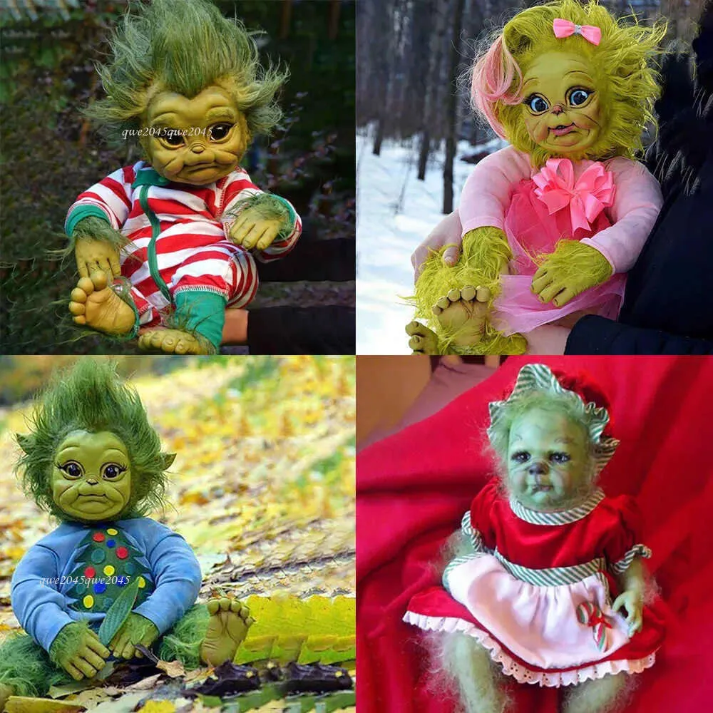 Decorações Brinquedo Grinch Reborn Bebê Realista Boneca Dos Desenhos Animados Natal Simulação Boneca Crianças Presentes de Halloween Recheado De Pelúcia Criança Brinquedos O Presente Inferno