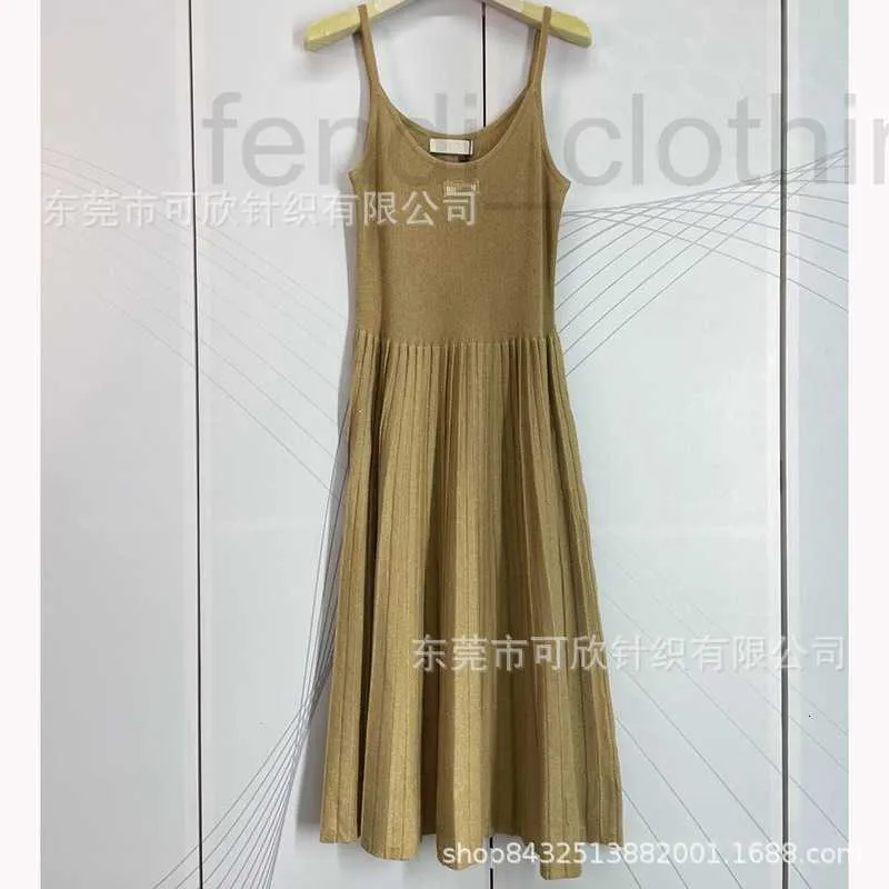 Basic & Casual Dresses Designer Brand Sleeveless Camisole Knitted Dress 2024 Spring Gold Line Vest 0PAS