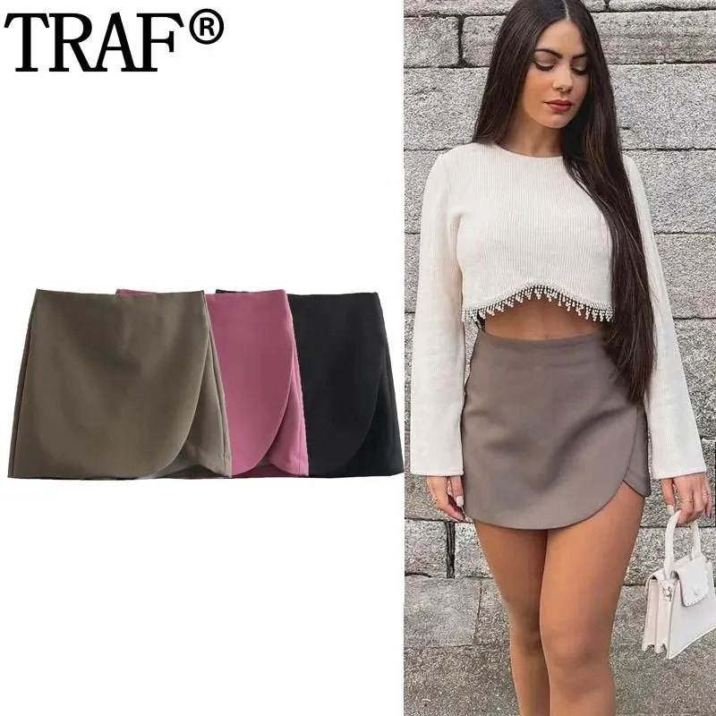 Spódnice Brązowe czarne mini spódnice Szorty wysokiej talii Krótkie kobiety Spring Spring Casual Pink Spods Asymetryczne Skort Streetwear