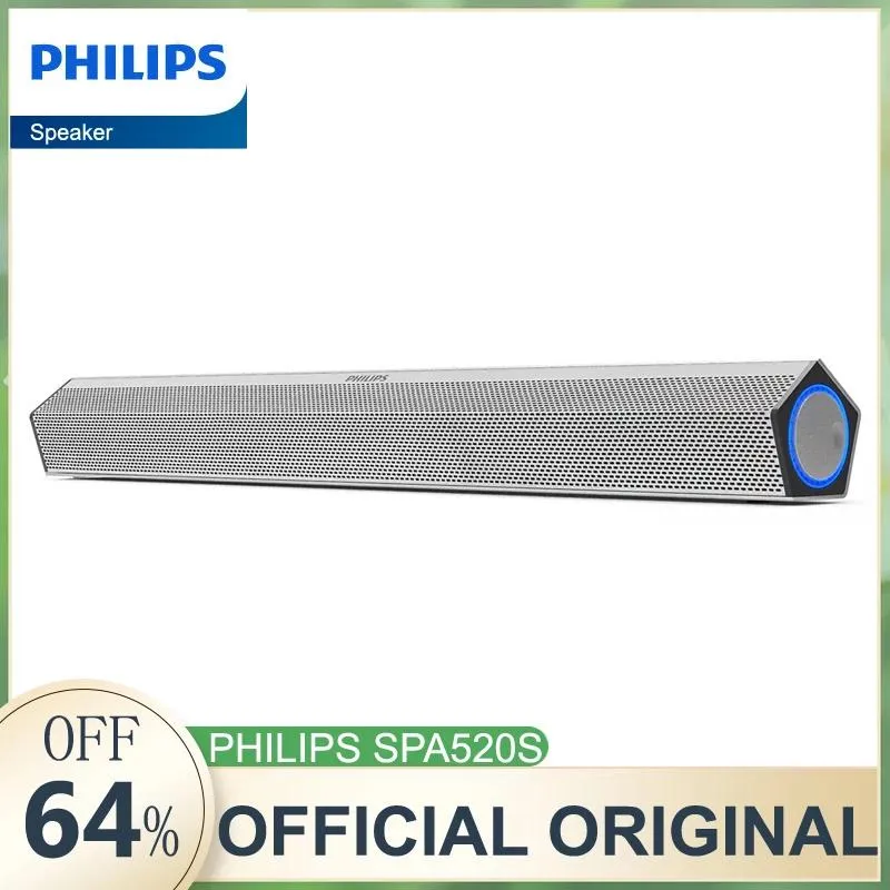 Speakers New Philips SPA520S Speaker Fashion Laptop Music Player Desktop Home Heavy Subwoofer Portable Wired Aluminum Alloy Silver Gray