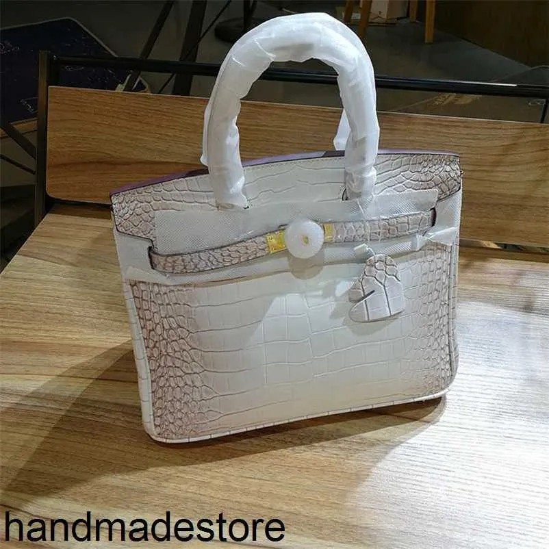 Platinum Bag Tote Leather Family 2024 Women's Himalayan White Alligator Carrie Single Shoulder Messenger Handbag Original Logo