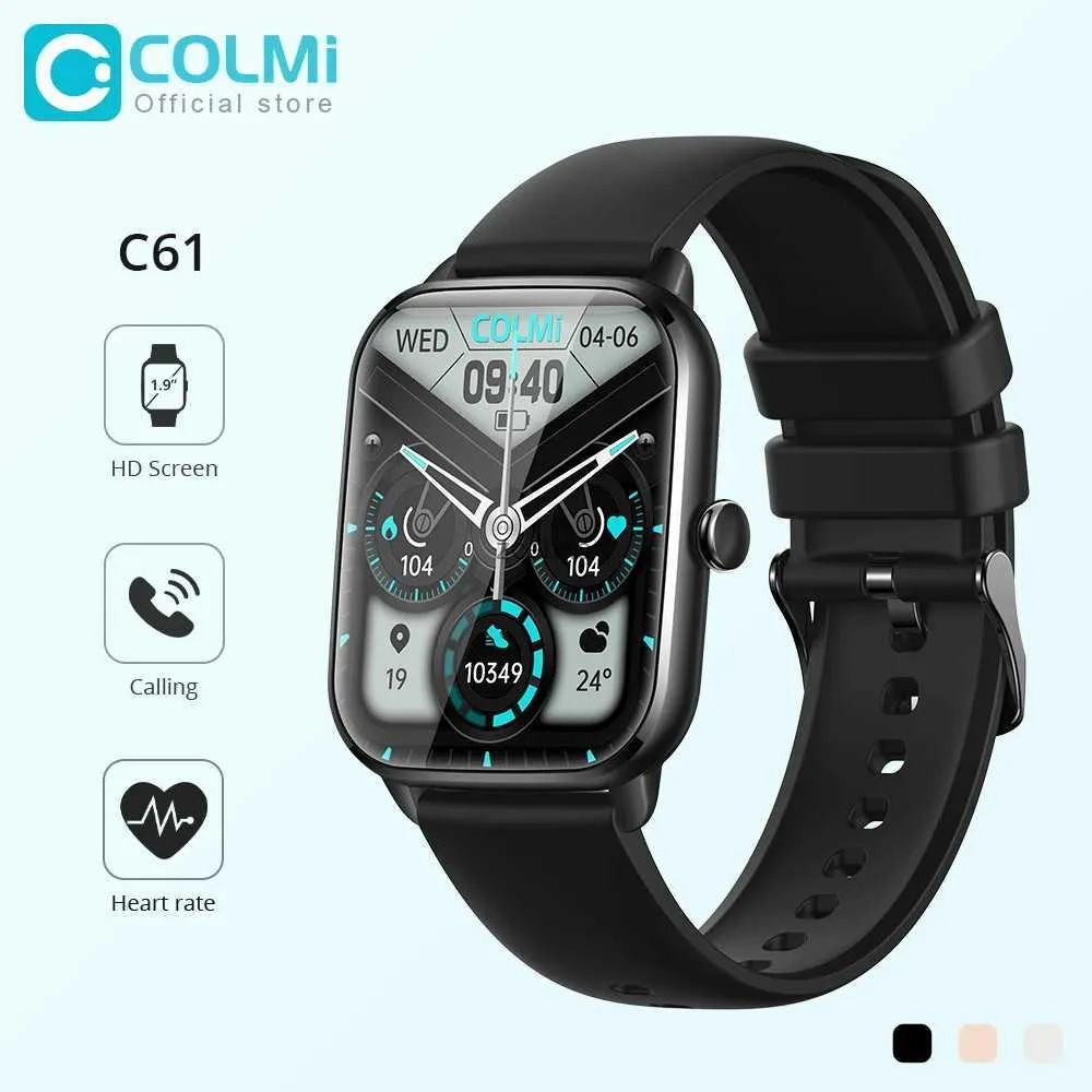 Montres intelligentes COLMI C61 Smartwatch 1,9 pouces plein écran Bluetooth appelant moniteur de sommeil de fréquence cardiaque 100+ modèles de sport montre intelligente pour hommes femmes