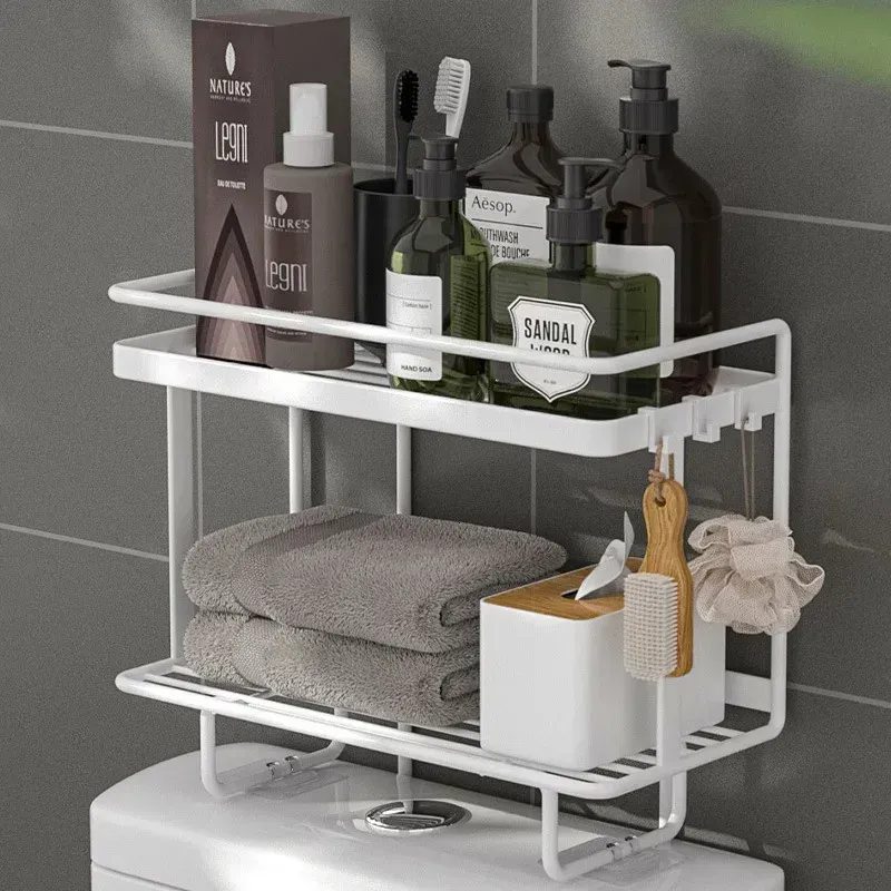 Space-Saving Bathroom Shelf Over Toilet - Wrought Iron, Punch-Free ...