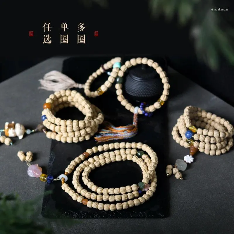 Strand jóias sementes de maracujá cacumen platycladi pulseira multi-círculo camisola corrente colar contas de oração ornamento