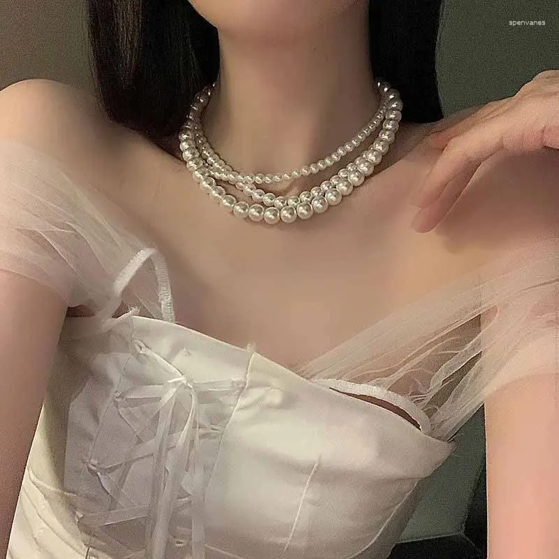 Choker Trendy Imitation Pearl Necklaces For Women Temperament Simple Handmade Strand Bead Necklace Fashion Jewelry Gift 2024