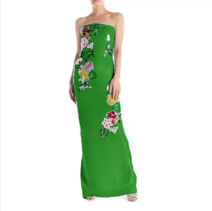 Green Sequins Embroidery Long Strapless Prom Dress Floor Length Strapless Sleeveless Luxury Evening Dresses 2024 Latest Fashion