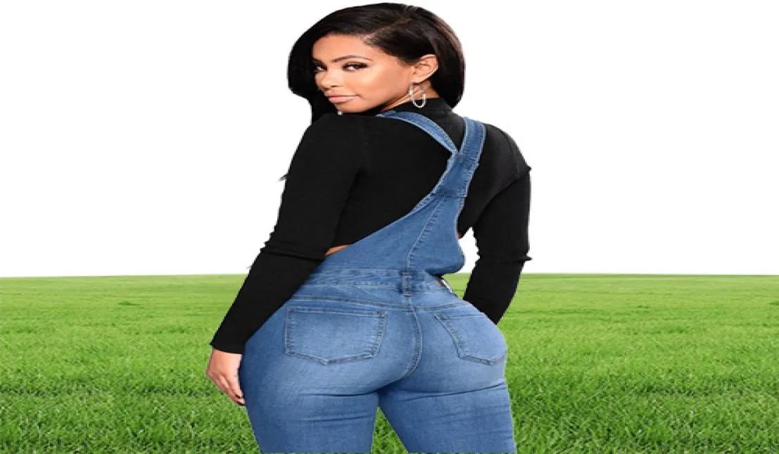 2019 New Women Denim Overalls Ripped Stretch Dungarees High Waist Long Jeans Pencil Pants Rompers Jumpsuit Blue Jeans Jumpsuits j11192350