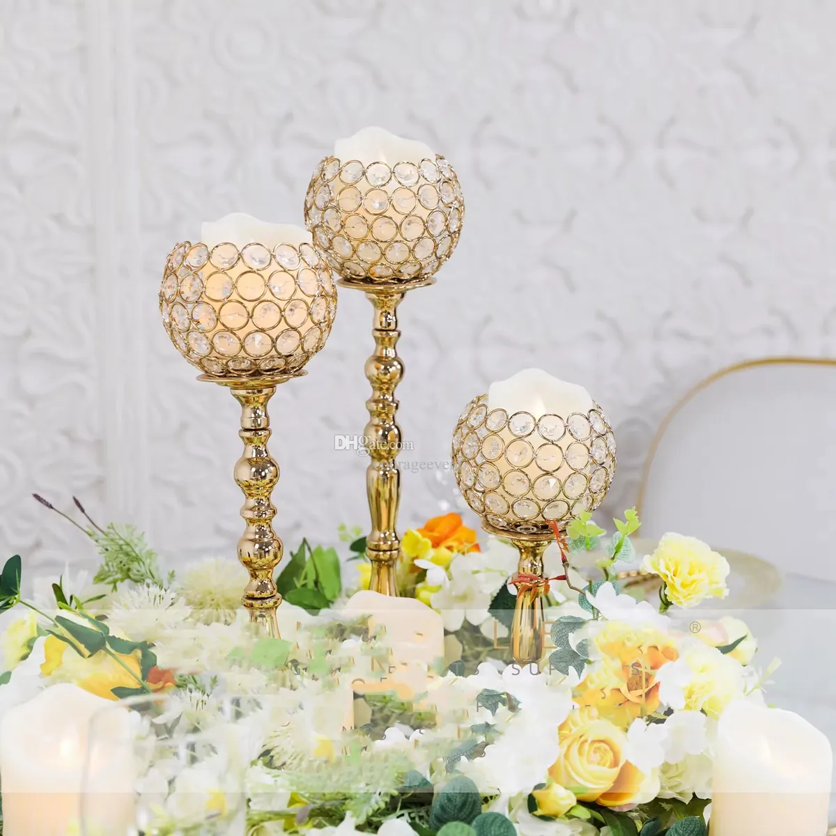 Royal Design Luxury Delicate Gold candle holder Centerpiece Gold Flower Stand Wedding Decoration Table Centerpiecs