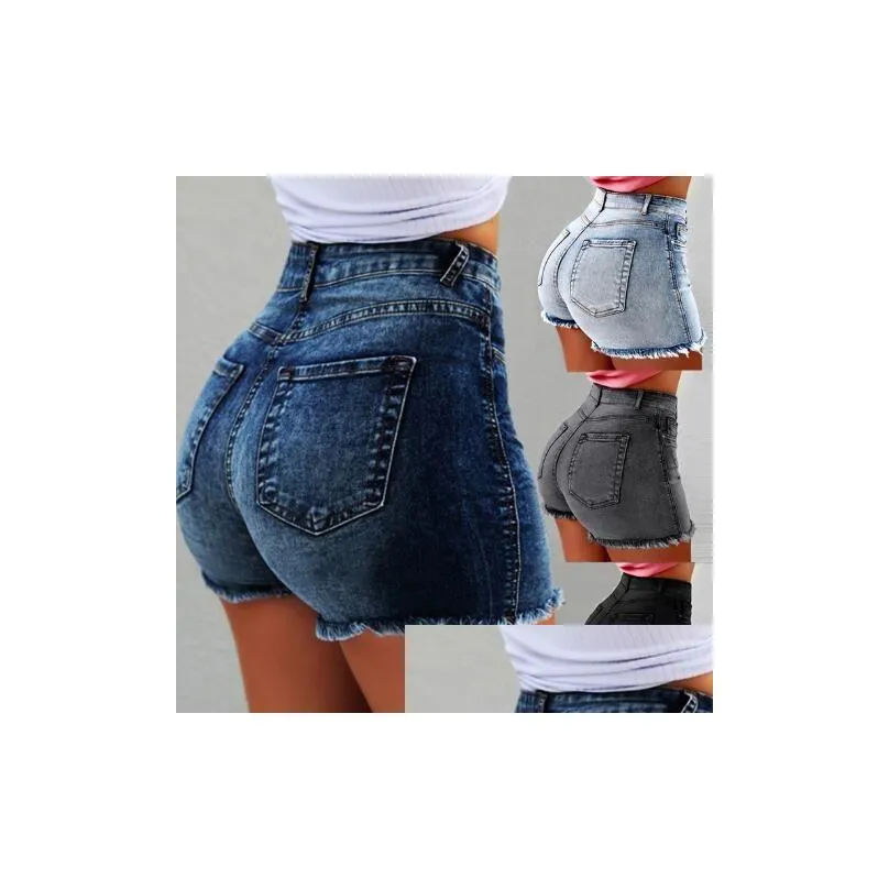 Jeans para mujer Verano para mujer Sexy con flecos de cintura alta Pantalones cortos de mezclilla elásticos con 4 colores Tamaño S-3XL Drop Entrega Ropa Ropa Dhvf5