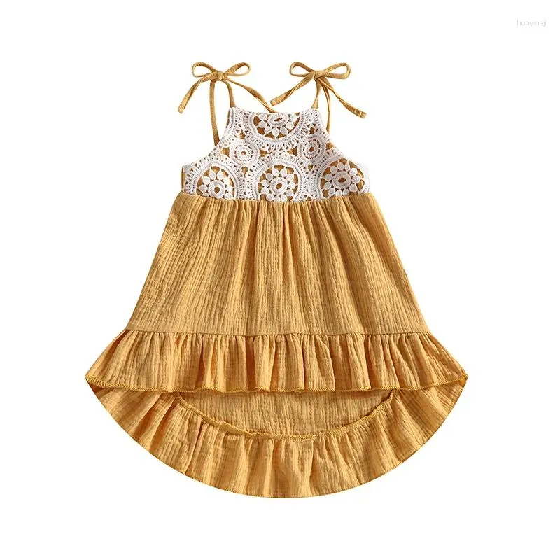 Vestidos de niña Vestido de verano para niños Ropa para niñas Sin mangas Floral Sin respaldo Arco Algodón Bebé Coreano Casual