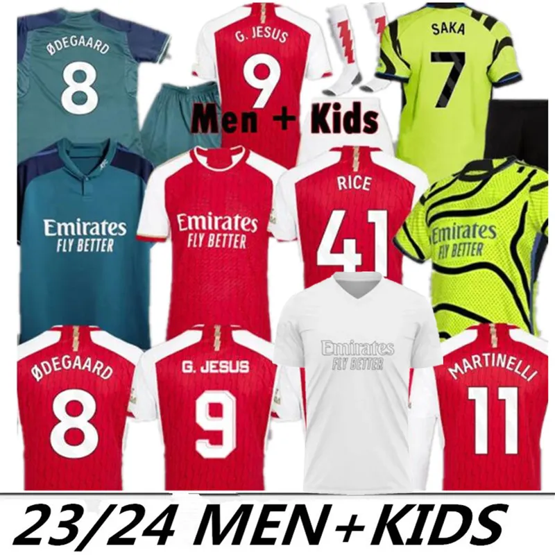 S-4XLライスファンバージョンサッカージャージホワイトアウトサリバガンナーズ23 24 Martinelli G. Jesus 2023 Smith Rowe Jersey Saka Havertz Shirt Shirt Odegaard Kit Kid