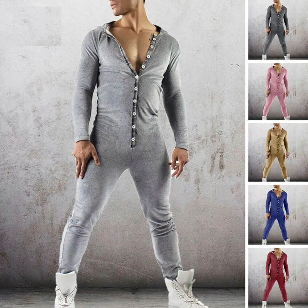 Europeiska och amerikanska mode nya populära mäns avslappnade solida färg huva hemkläder mode jumpsuit trend