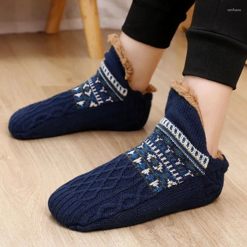 Slippers Men Indoor Floor Warm Plush Home Female Winter Shoes House Flat Boat Socks Boots Silent Slides For Bedroom