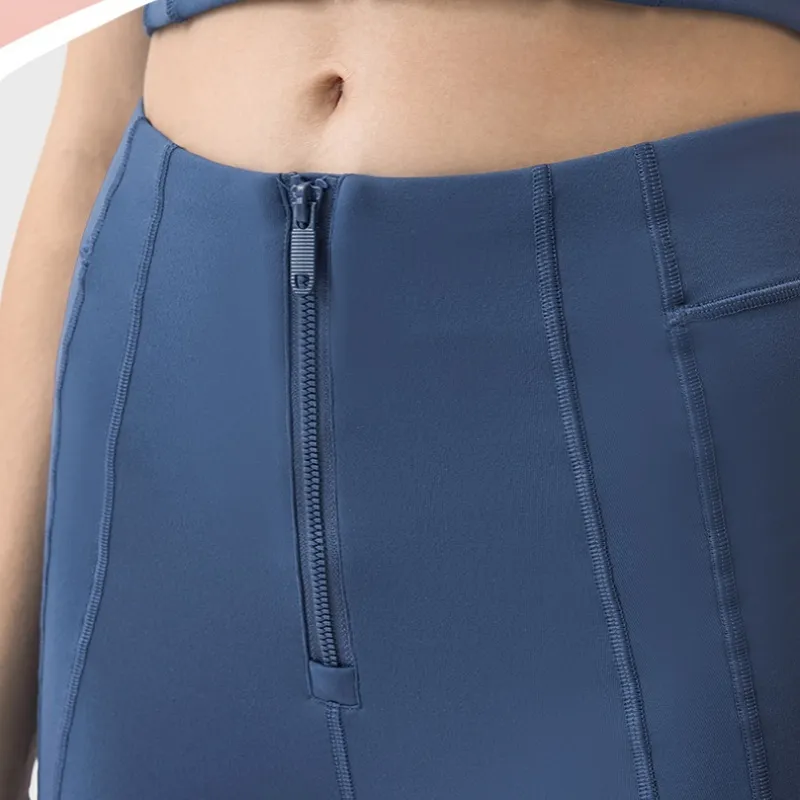 Tutte le donne Nuovi pantaloni Primavera/Estate Cerniera frontale Vita alta e sollevamento dell'anca Pantaloni con micro patta con alta elasticità Pantaloni da yoga alla moda