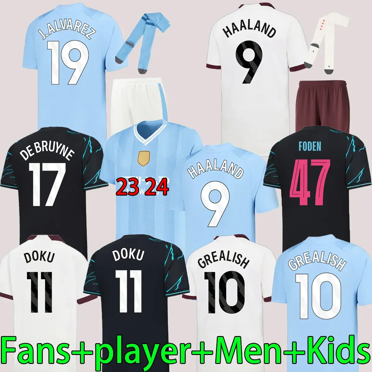 23 24 HAALAND SOCCER JERSEYS MANS CITIES FINAL ISTANBUL KIT MAHREZ GREALISH DE BRUYNE FODEN football shirt kids 2023 2024 J.Alvarez MANCHESTE NEW YEAR uniform