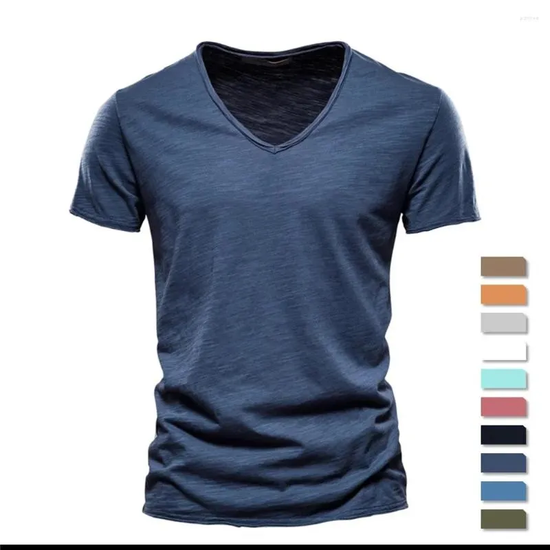 Camiseta masculina de algodão de qualidade, camiseta com decote em v, design de moda, slim fit, camisetas masculinas, tops, camisa de manga curta para homens