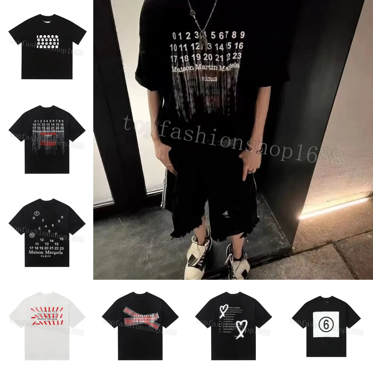 MAISONSS Margiela MM6 T 셔츠 남성 테 티셔츠 번호 자수 티셔츠 남자 Tshirt Spring Summer Shirm Shirm 셔츠 여성 티 짧은 슬리브