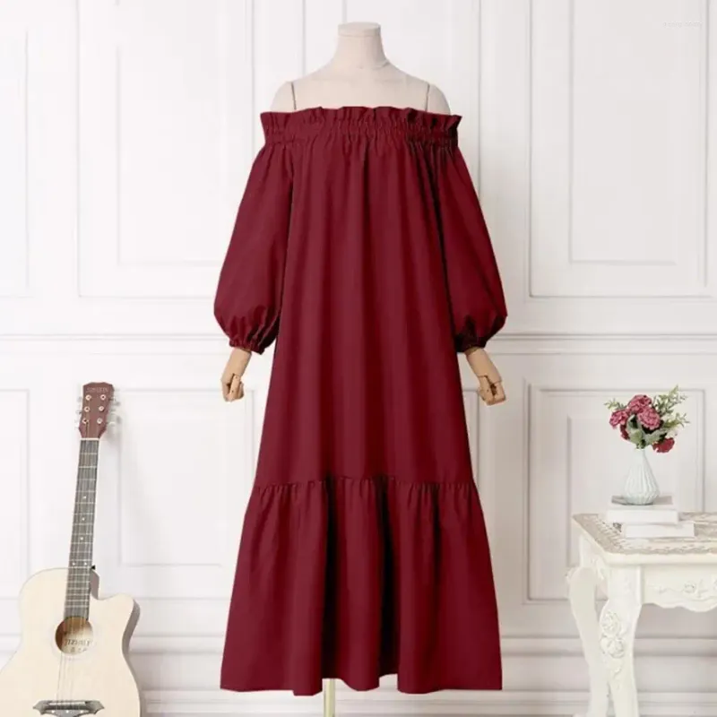 Casual Dresses Off-Shoulder Dress Elastic Sleeve Women's Spring Midi med Lantern Off Shoulder Design för Autumn