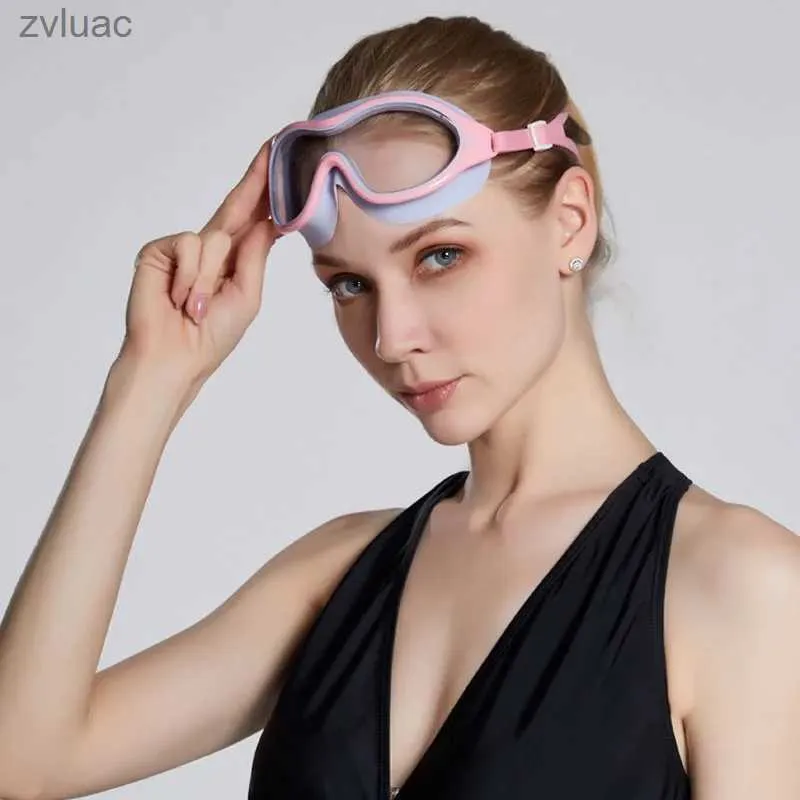 Accessori per immersioni Nuovi occhiali da nuoto a telaio di grandi dimensioni per la moda adulto HD Trendy Impianto di nuoto a prova di nebbia impermeabile Uomini da bagno Donne Donne Mirror per immersioni per adulti YQ240119